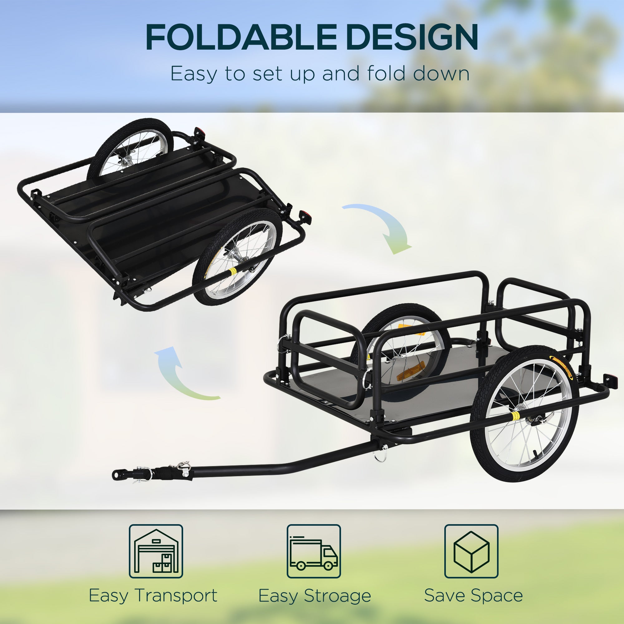 Foldable Bike Cargo Trailer – Heavy-Duty Bicycle Hauler with 16" Pneumatic Tires, Universal Hitch & Large Storage Capacity