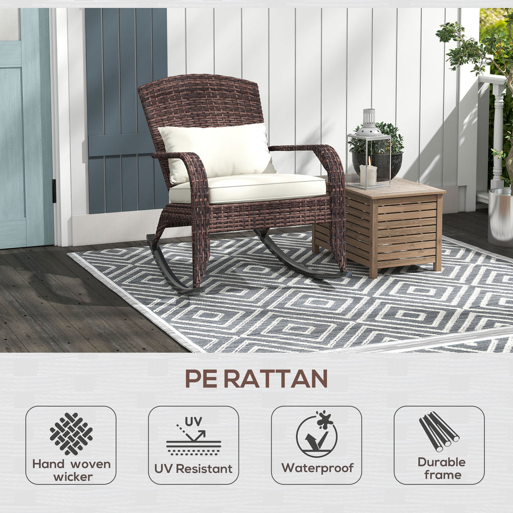 Patio Adirondack Rocking Chair with High Back Cushion – Cream White