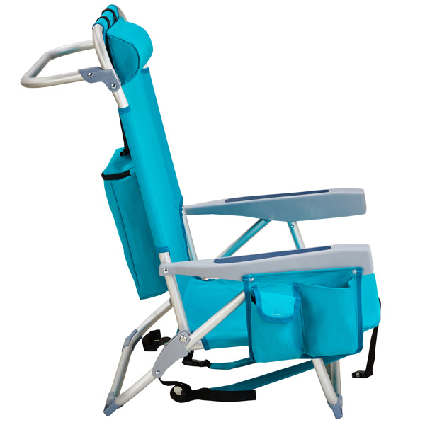 Portable Folding Beach Chair – Adjustable Reclining Camping Chair with Cup Holder, Mint Green