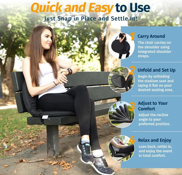 Reclining Stadium Seat - Waterproof, 6-Position Comfort For Outdoor Use