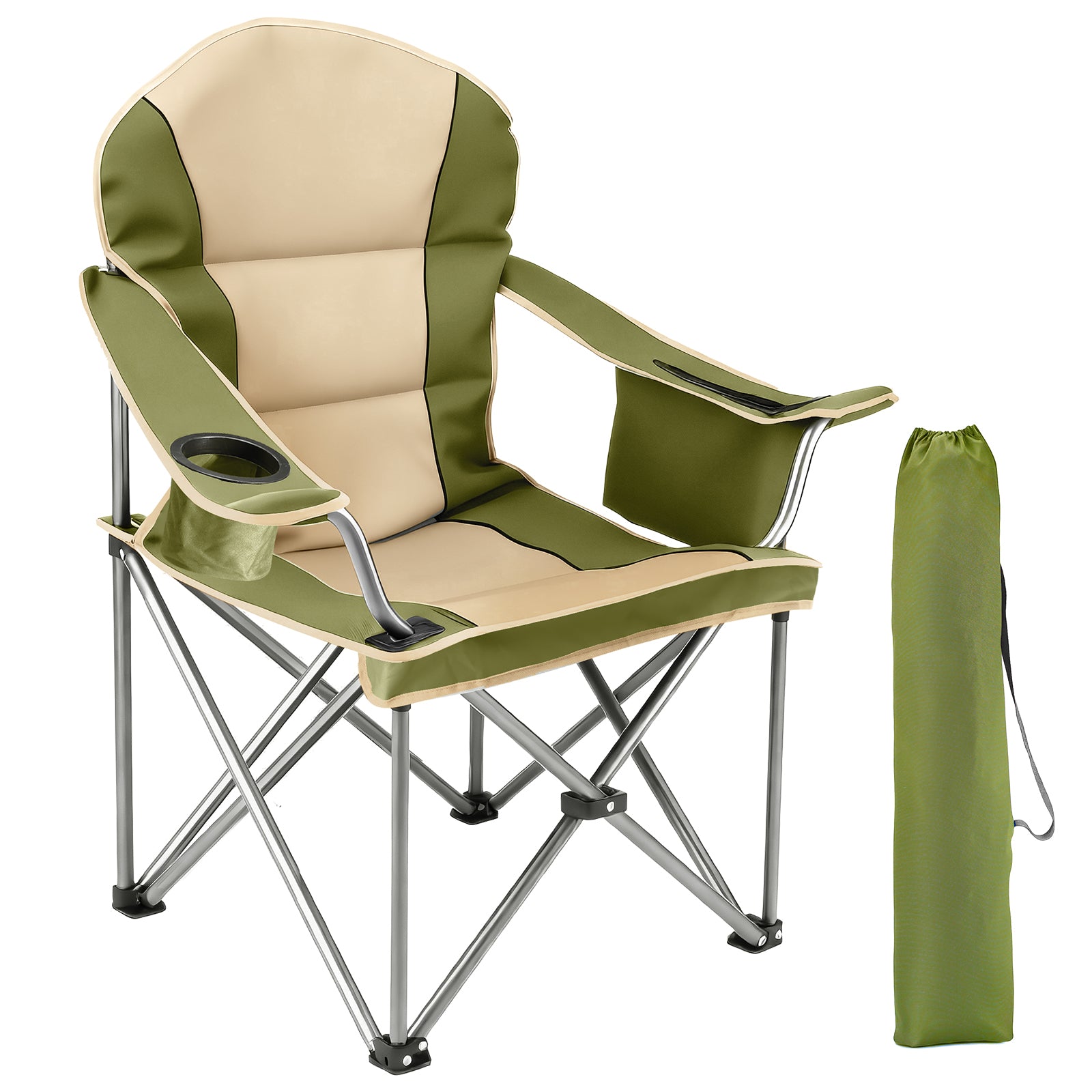 Oversized Camping Chair – Heavy Duty Folding Chair with Cooler Bag, Cup Holder & Storage Pockets