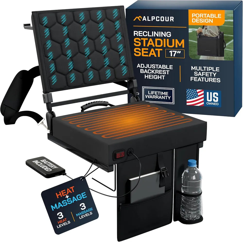 Heated Massage Reclining Stadium Seat With Back Support For Bleachers
