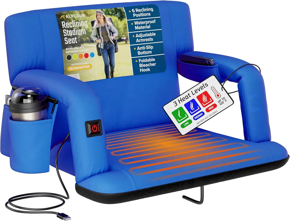 Heated Stadium Seat – Reclining Bleacher Chair with Back Support Extra Wide