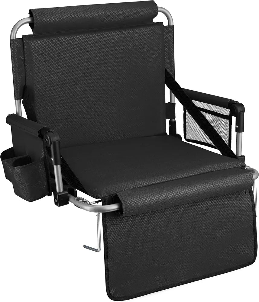 Stadium Seat - Foldable, Padded Bleacher Chair With Backrest, Armrest, Pockets, & Cup Holder