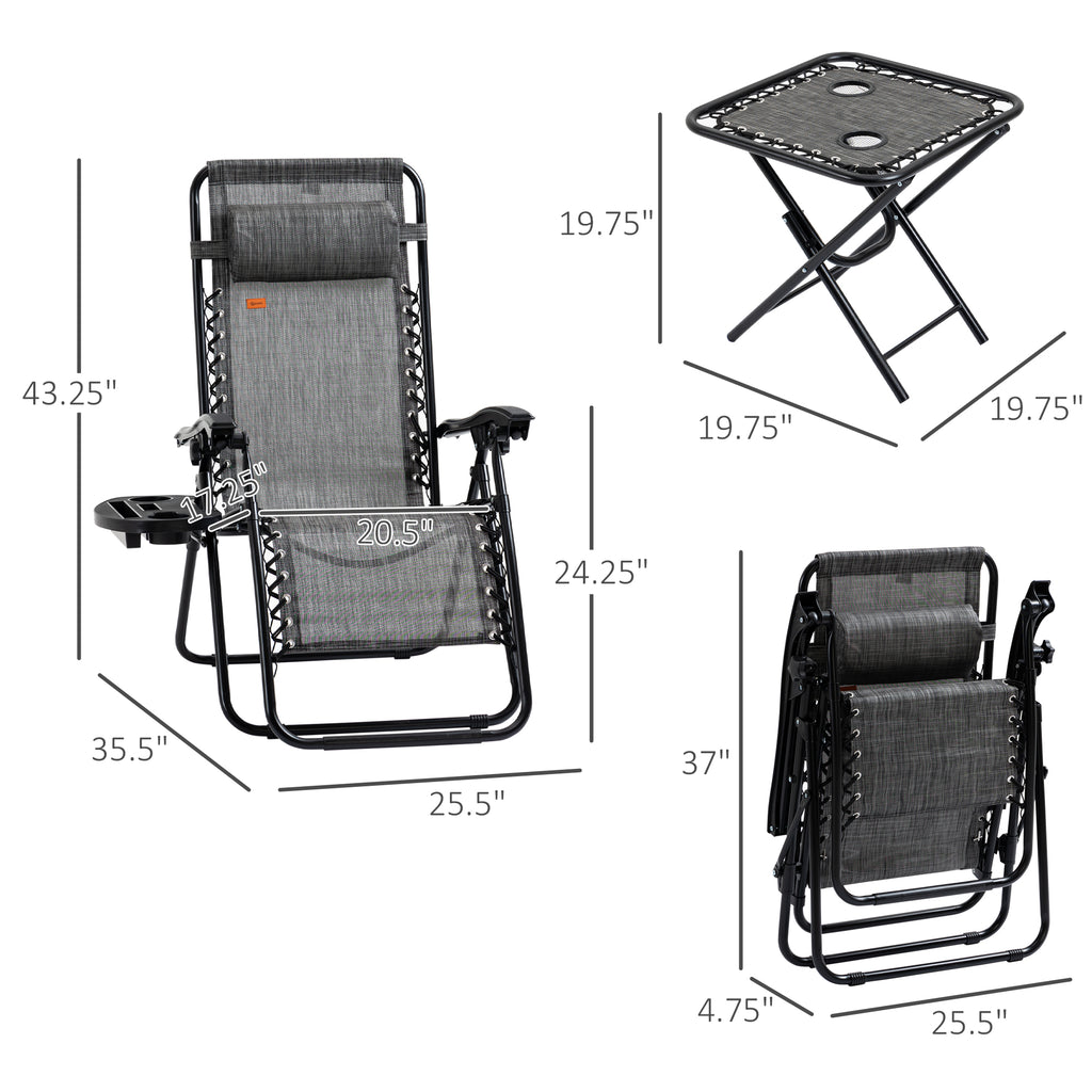 Set of 2 Zero Gravity Lounge Chairs with Side Table – Adjustable Folding Recliners for Patio, Pool & Beach