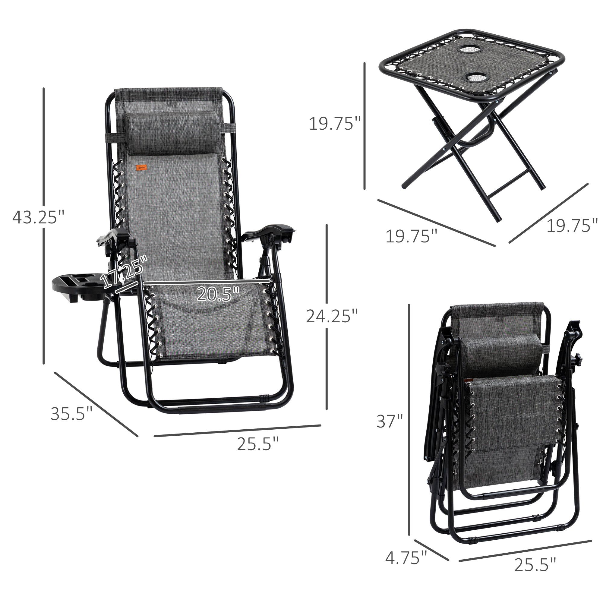 Set of 2 Zero Gravity Lounge Chairs with Side Table – Adjustable Folding Recliners for Patio, Pool & Beach