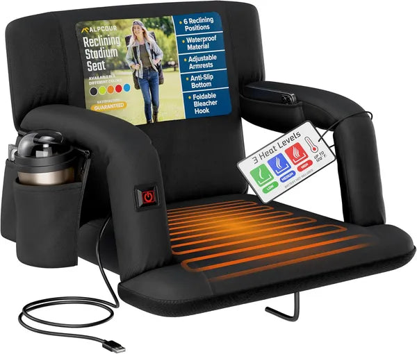 Heated Stadium Seat – Reclining Bleacher Chair with Back Support