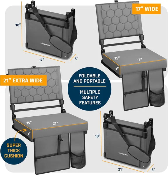 Folding Reclining Stadium Seat With Back Support For Bleachers Extra Wide