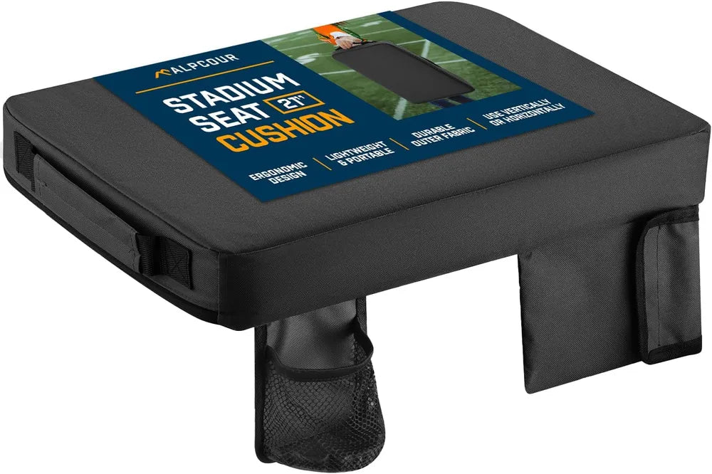 Extra Thick Stadium Cushion with Cup Holder & Pockets