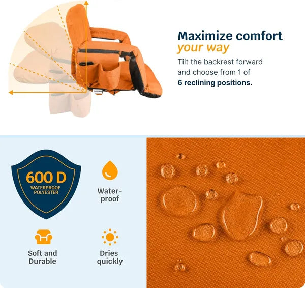 Heated Stadium Seat – Reclining Bleacher Chair with Back Support Extra Wide