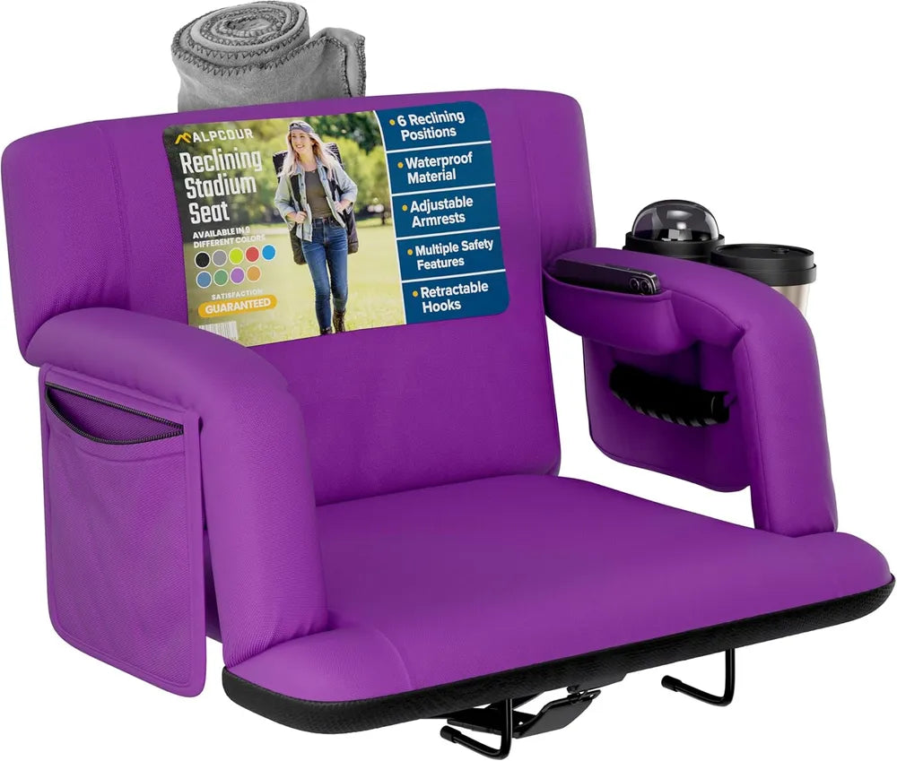 Premium Reclining Stadium Seat For Bleachers With Back Support Extra Wide
