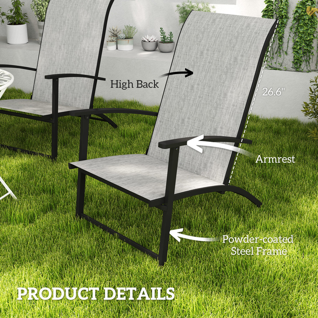 Set of 2 Folding Outdoor Dining Chairs – Patio Camping Chairs with High Back & Armrests, Gray