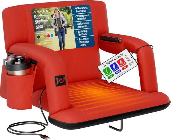 Heated Reclining Stadium Seat For Bleachers With Back Support