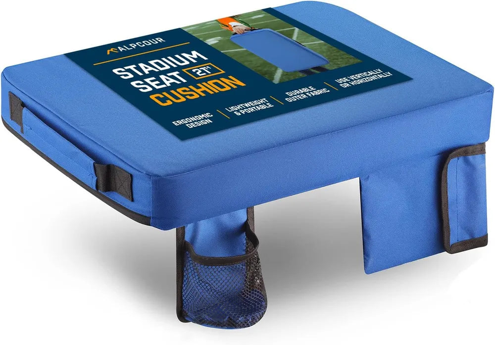 Extra Thick Stadium Cushion with Cup Holder & Pockets