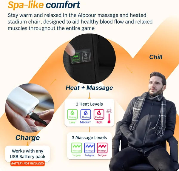 Heated Massage Reclining Stadium Seat For Bleachers With Back Support