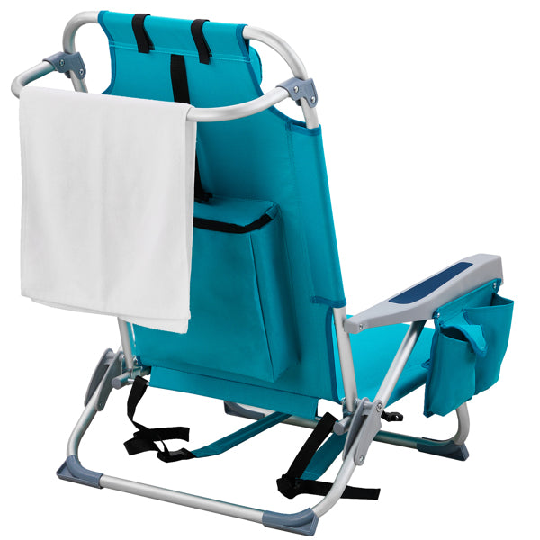 Portable Folding Beach Chair – Adjustable Reclining Camping Chair with Cup Holder, Mint Green