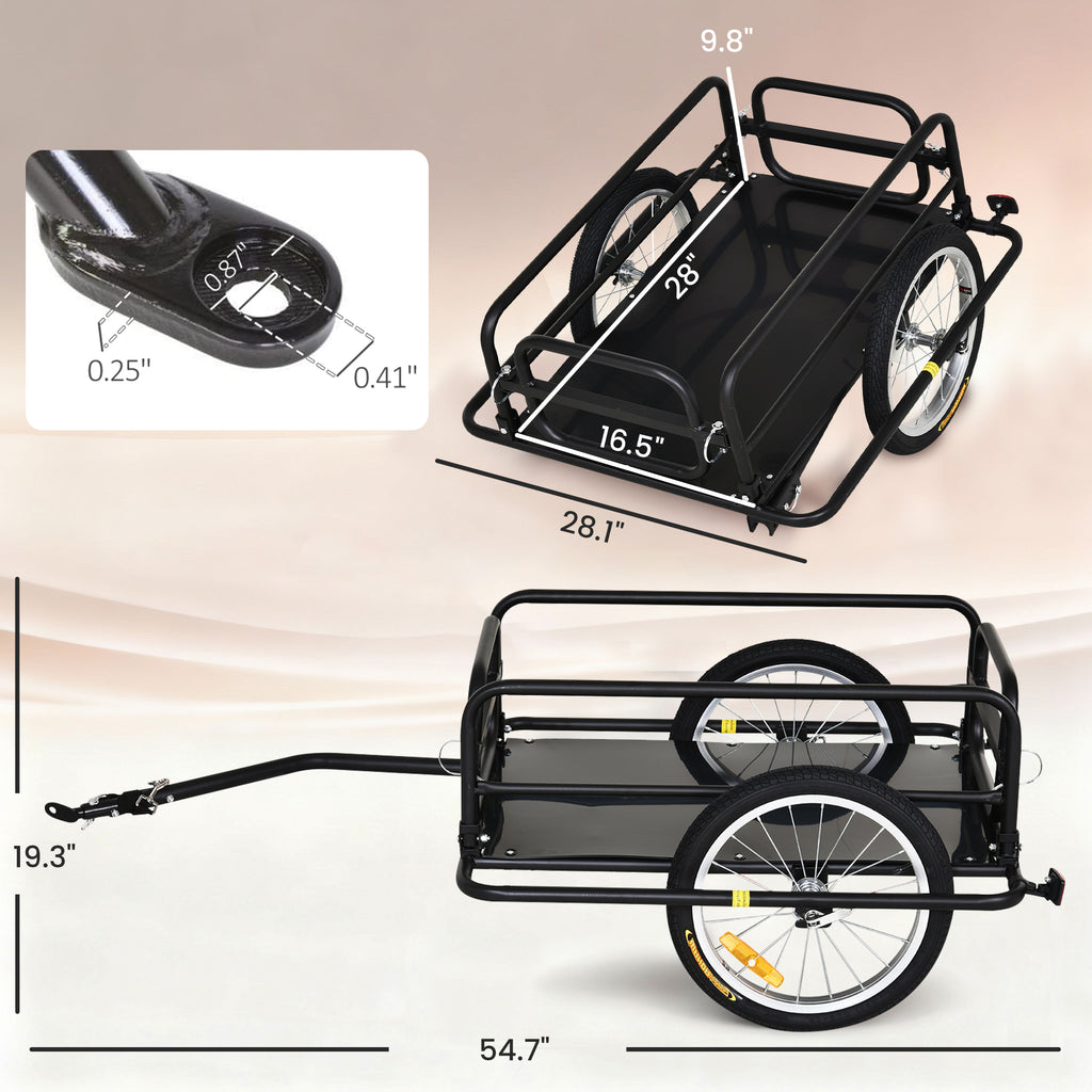 Foldable Bike Cargo Trailer – Heavy-Duty Bicycle Hauler with 16" Pneumatic Tires, Universal Hitch & Large Storage Capacity