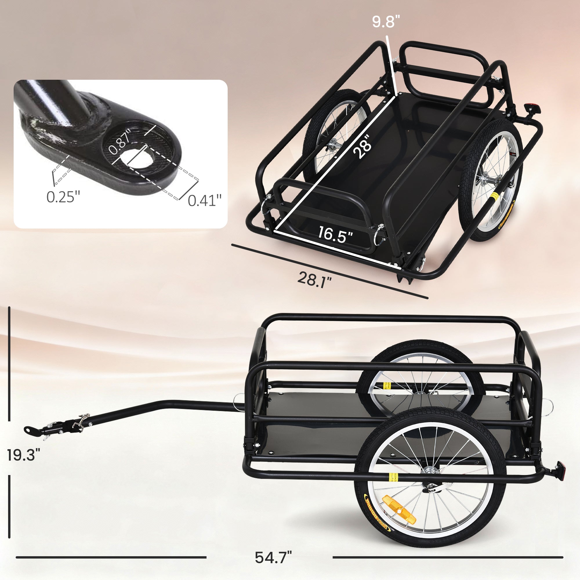 Foldable Bike Cargo Trailer – Heavy-Duty Bicycle Hauler with 16" Pneumatic Tires, Universal Hitch & Large Storage Capacity
