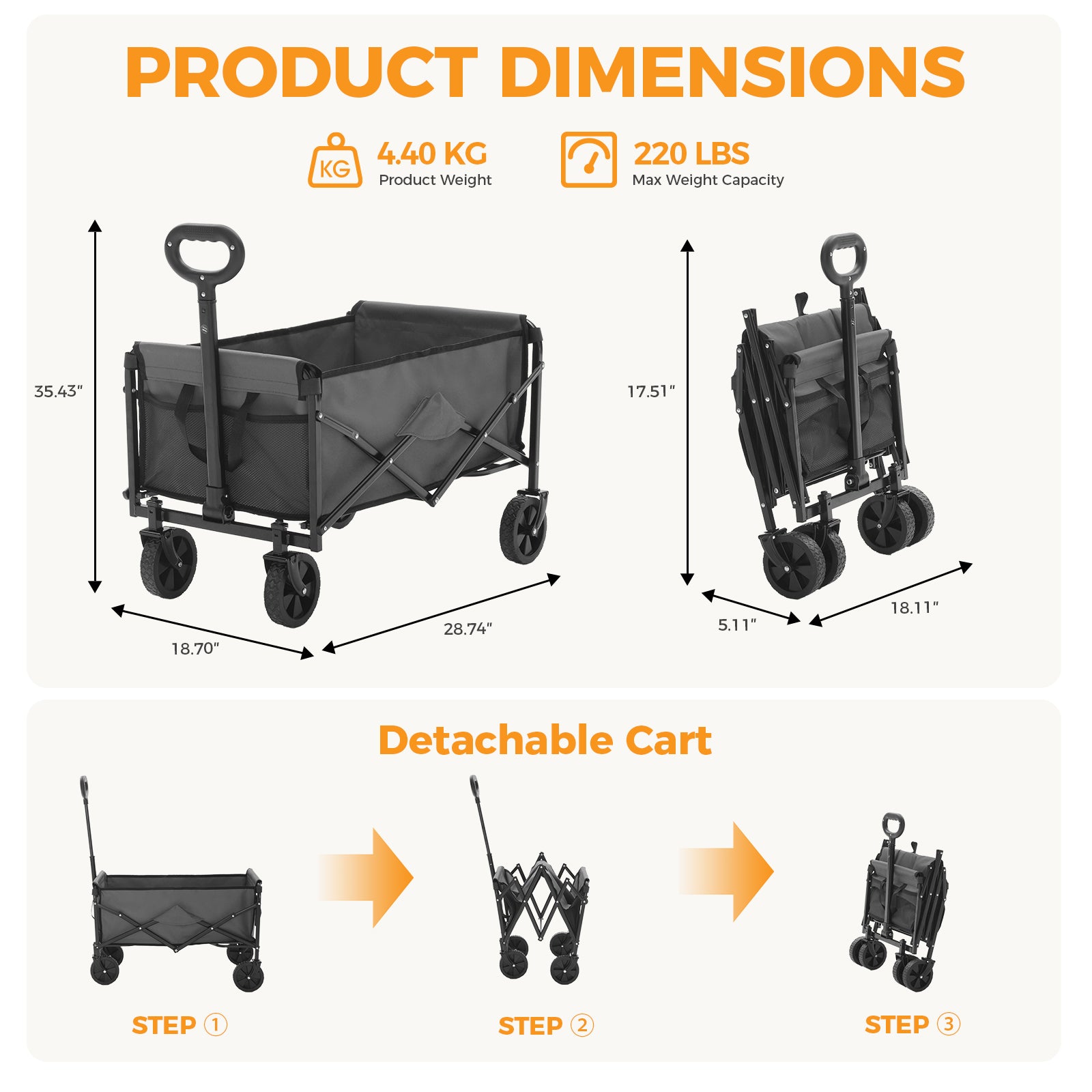 Heavy Duty Foldable Utility Cart – Rolling Trolley with Wheels, Large Capacity & 330 lb Load Support