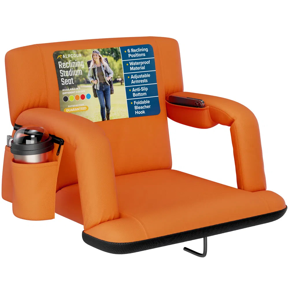 Reclining Stadium Seat - Waterproof Foldable Camping Chair With Extra Thick Padding And Wide Back Support