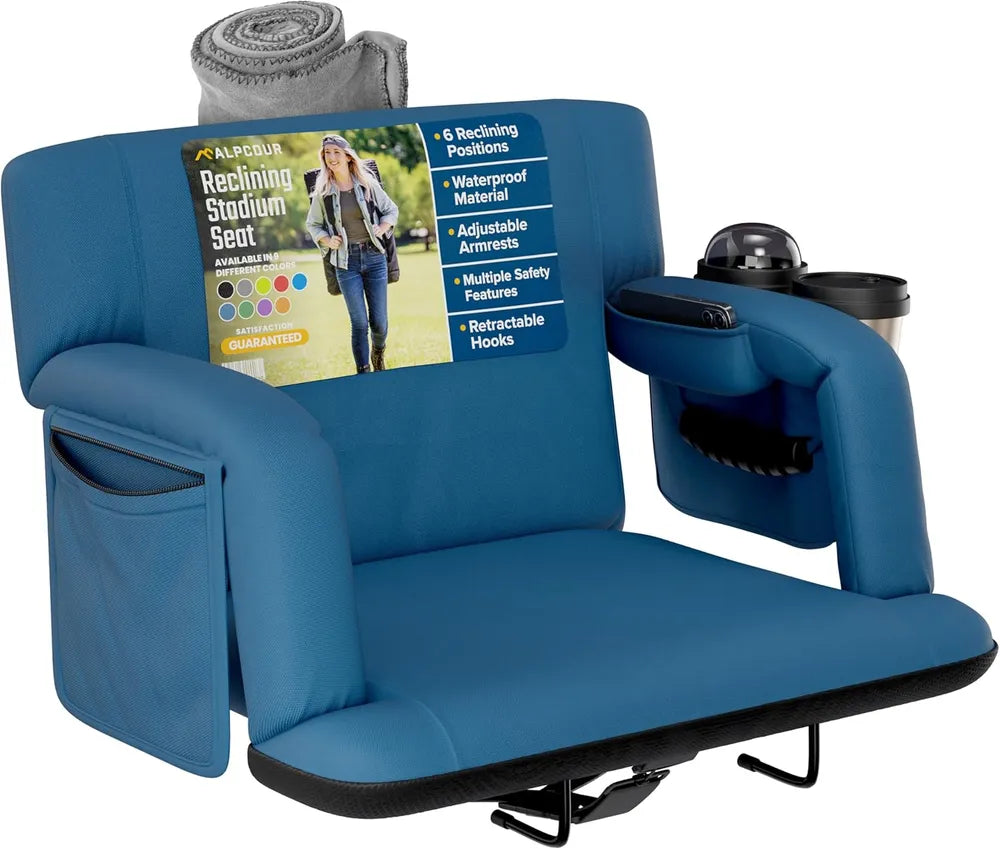 Premium Reclining Stadium Seat For Bleachers With Back Support Extra Wide