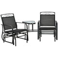2-Person Outdoor Glider Chair with Center Table – Patio Rocking Bench, Black