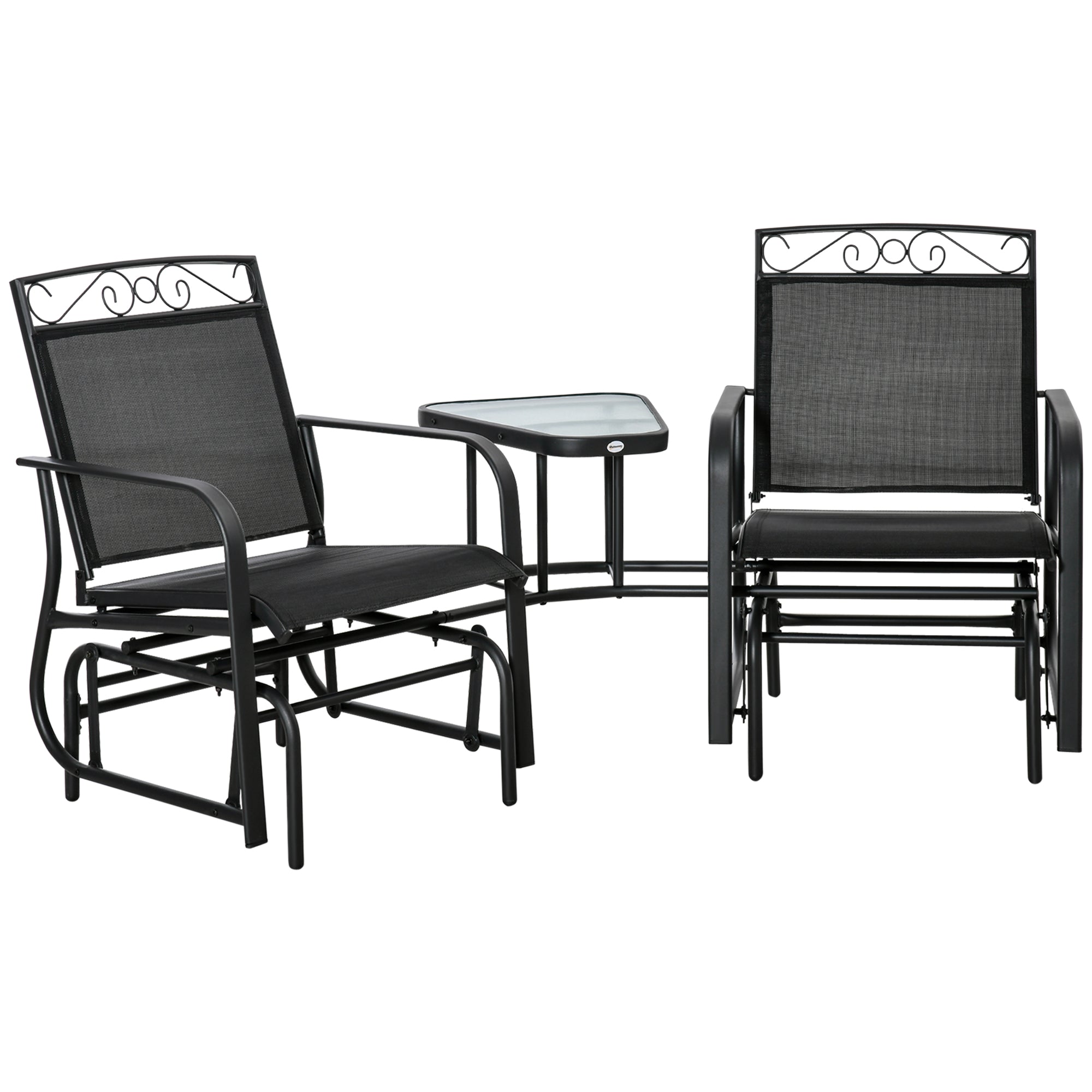 2-Person Outdoor Glider Chair with Center Table – Patio Rocking Bench, Black