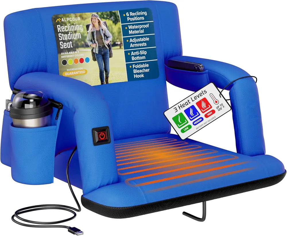 Heated Reclining Stadium Seat For Bleachers With Back Support