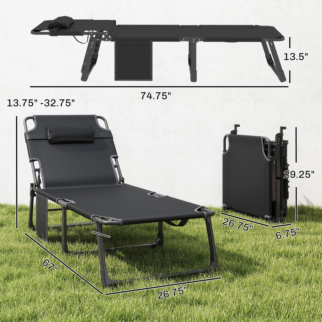 Set of 2 Folding Chaise Lounge Chairs – Adjustable Outdoor Tanning Recliners with Cushions