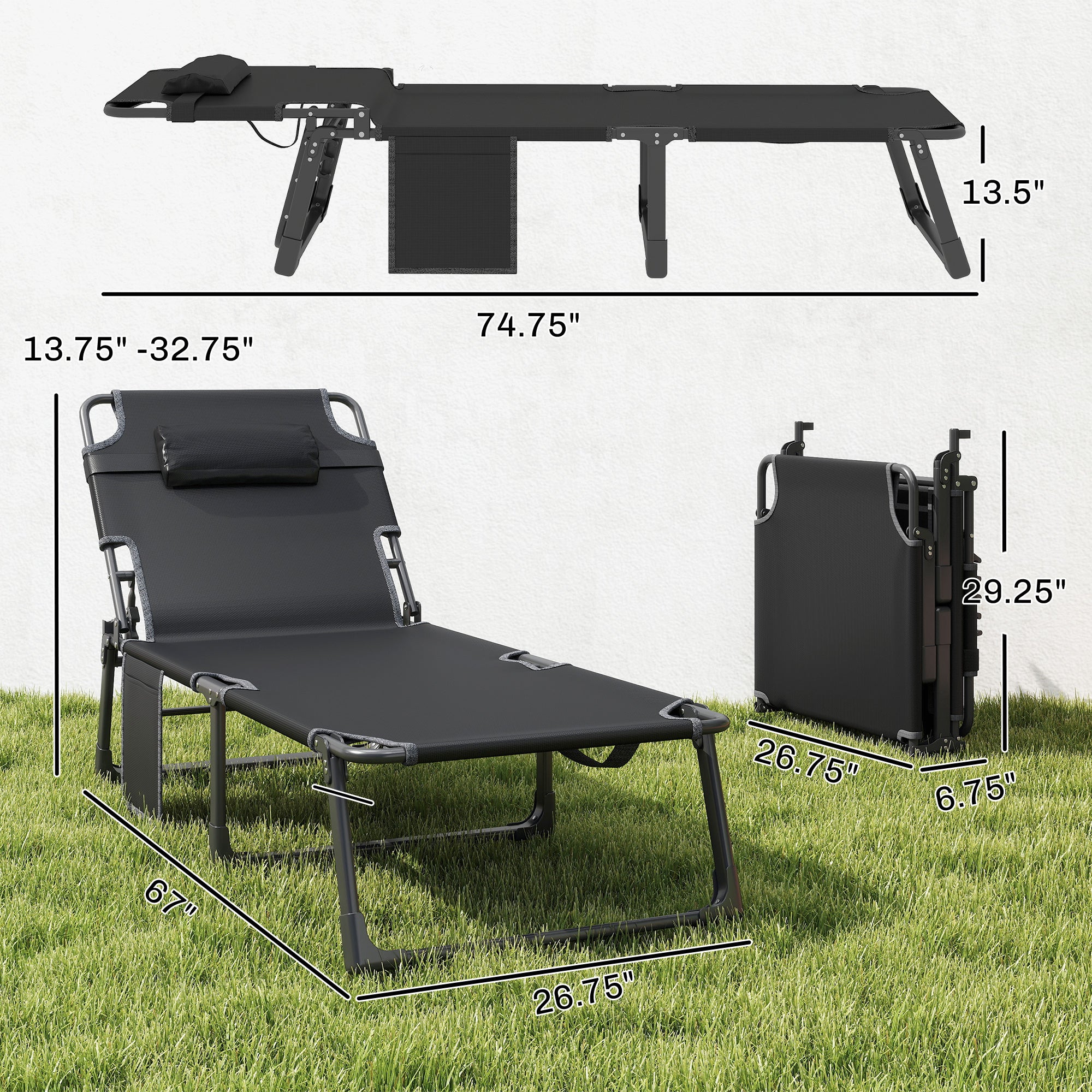 Set of 2 Folding Chaise Lounge Chairs – Adjustable Outdoor Tanning Recliners with Cushions