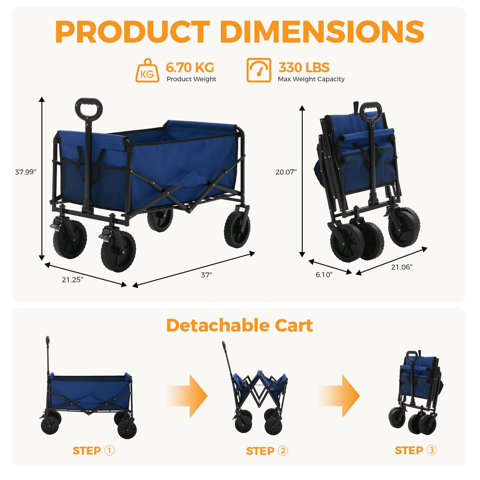 Heavy Duty Foldable Utility Cart – Rolling Trolley with Wheels, Large Capacity & 330 lb Load Support