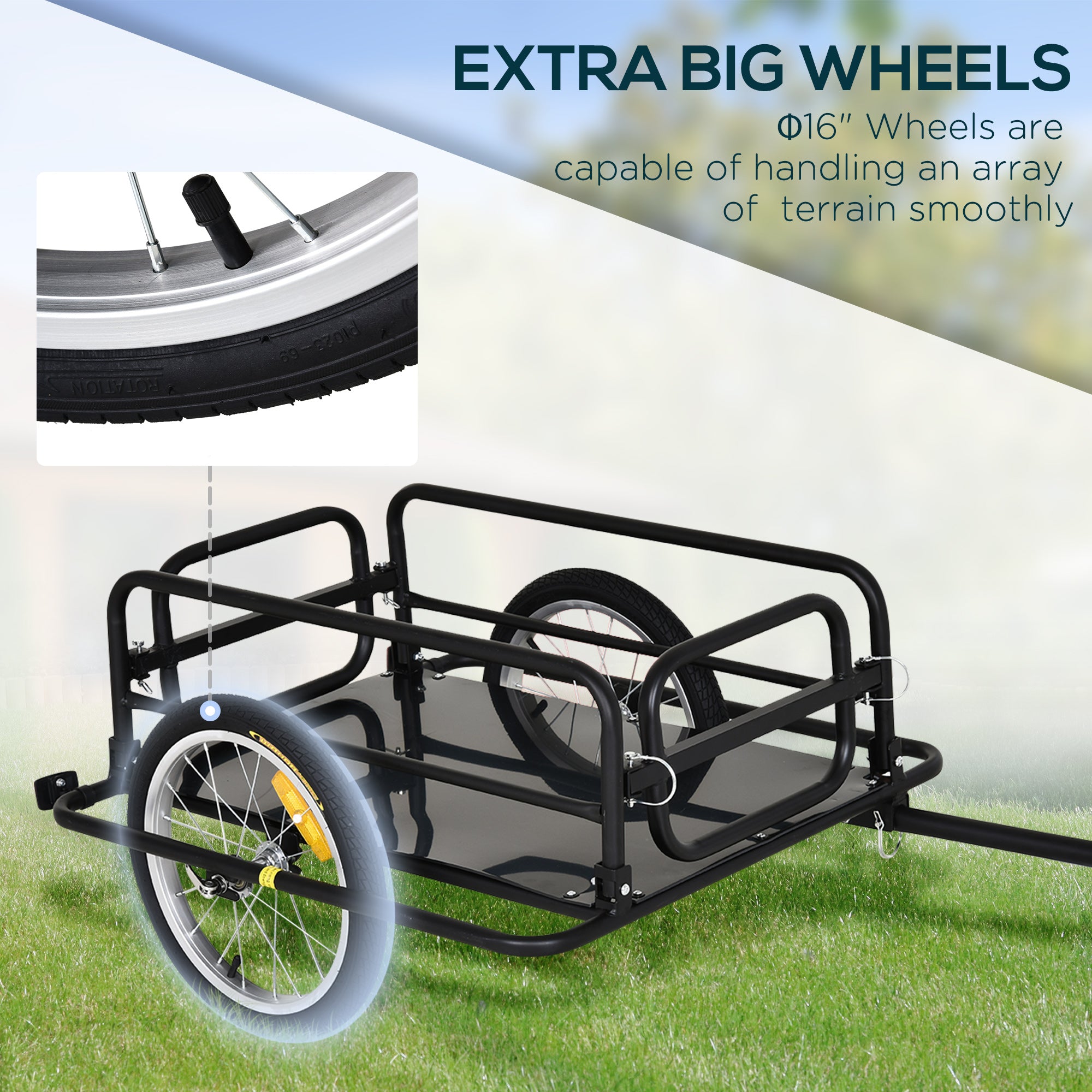 Foldable Bike Cargo Trailer – Heavy-Duty Bicycle Hauler with 16" Pneumatic Tires, Universal Hitch & Large Storage Capacity