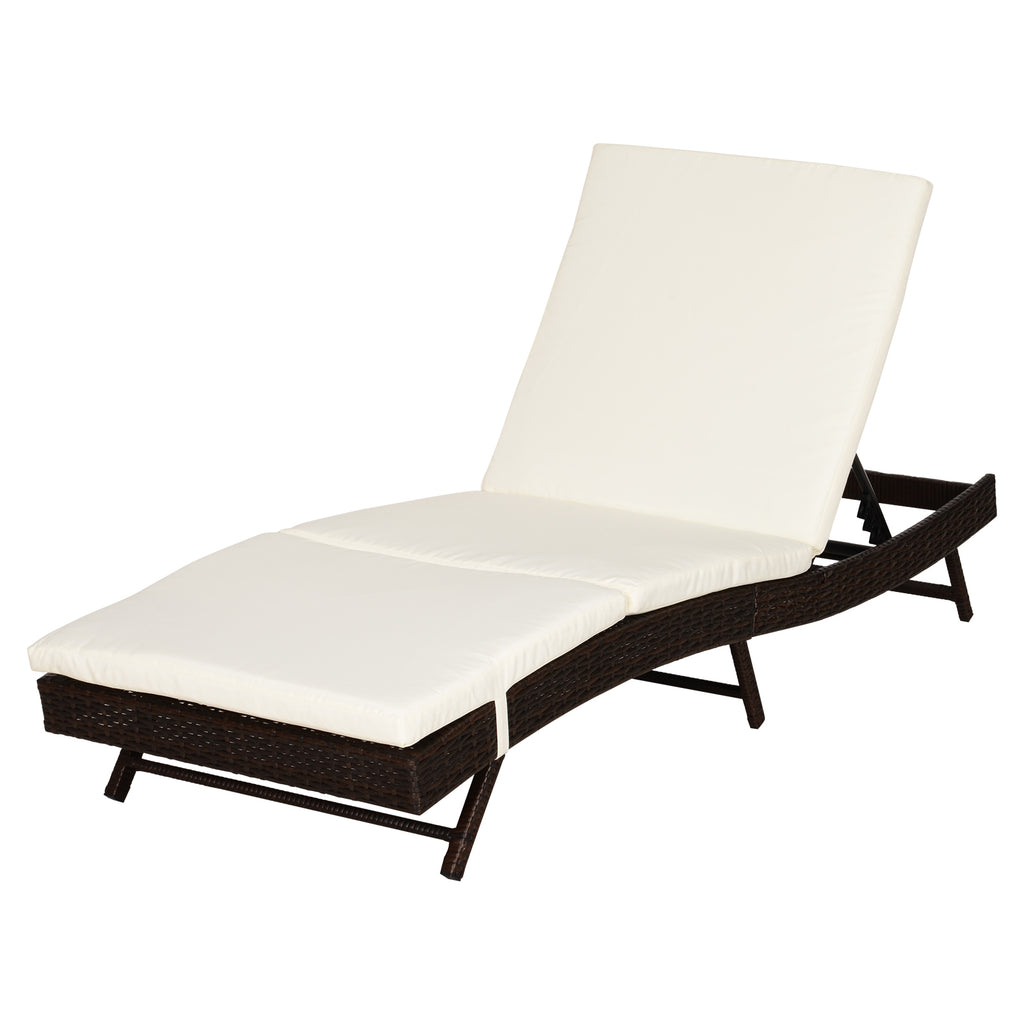 Outdoor PE Rattan Chaise Lounge Chair with Cushion & Adjustable Backrest – Coffee, 78.75”