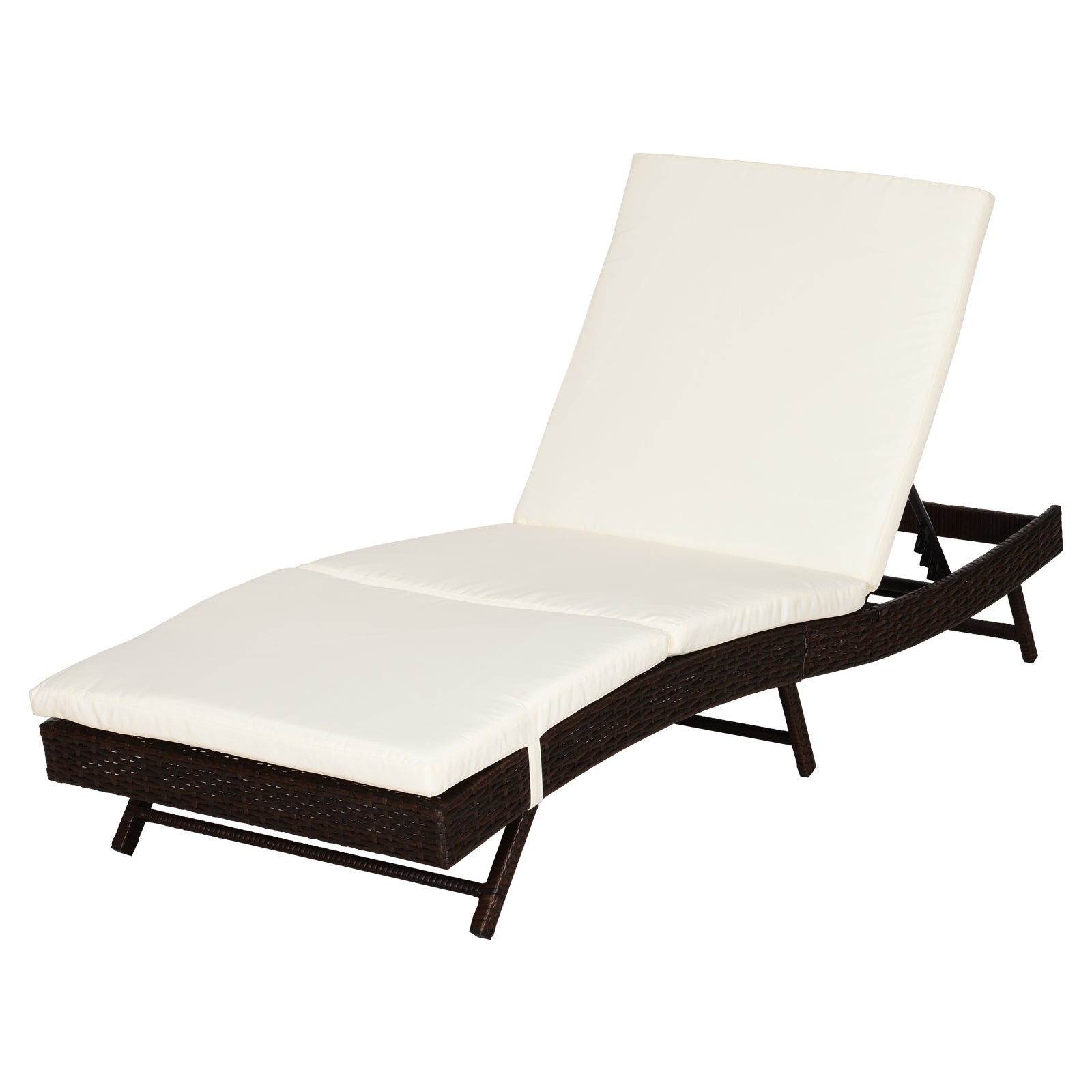 Outdoor PE Rattan Chaise Lounge Chair with Cushion & Adjustable Backrest – Coffee, 78.75”
