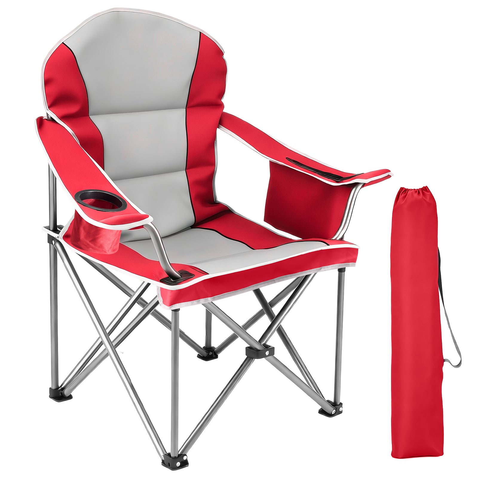 Oversized Camping Chair – Heavy Duty Folding Chair with Cooler Bag, Cup Holder & Storage Pockets