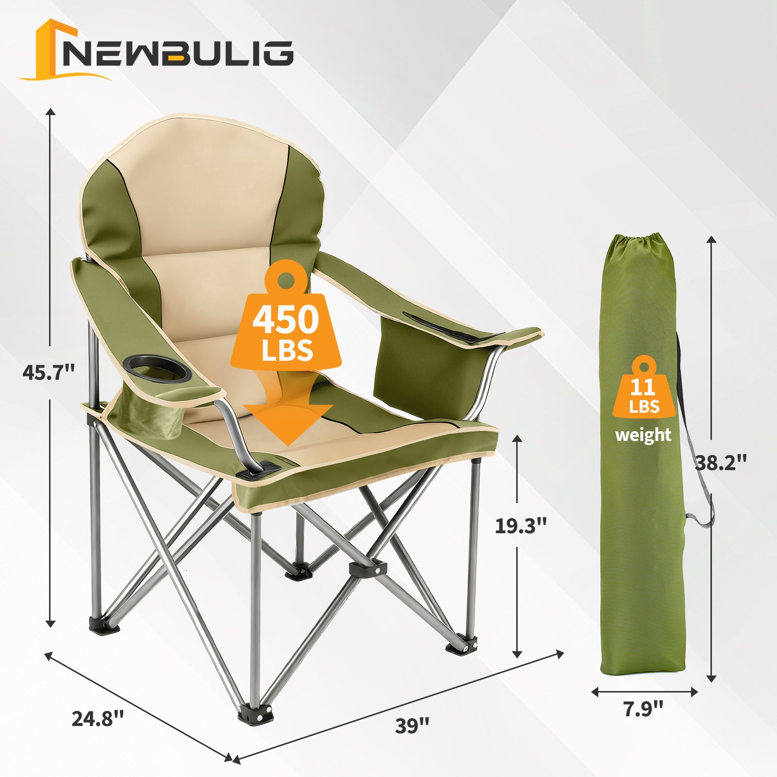 Oversized Camping Chair – Heavy Duty Folding Chair with Cooler Bag, Cup Holder & Storage Pockets
