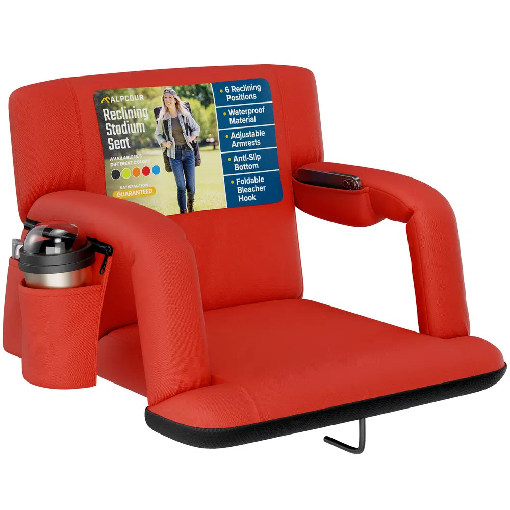 Reclining Stadium Seat - Waterproof Foldable Camping Chair With Extra Thick Padding And Wide Back Support