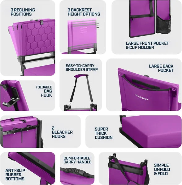Folding Reclining Stadium Seat With Back Support For Bleachers