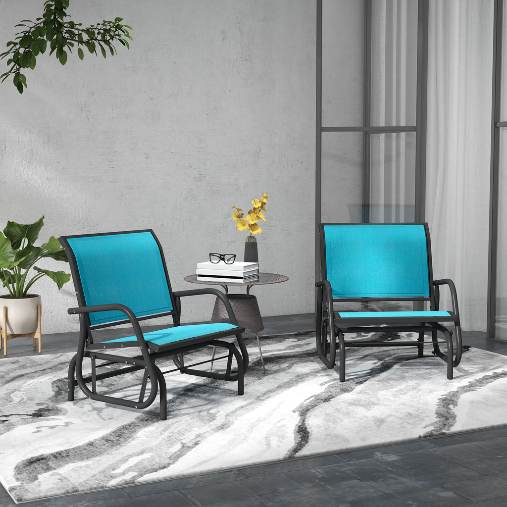 Set of 2 Outdoor Glider Chairs – Steel Patio Rocking Chairs for Porch, Garden & Poolside, Blue