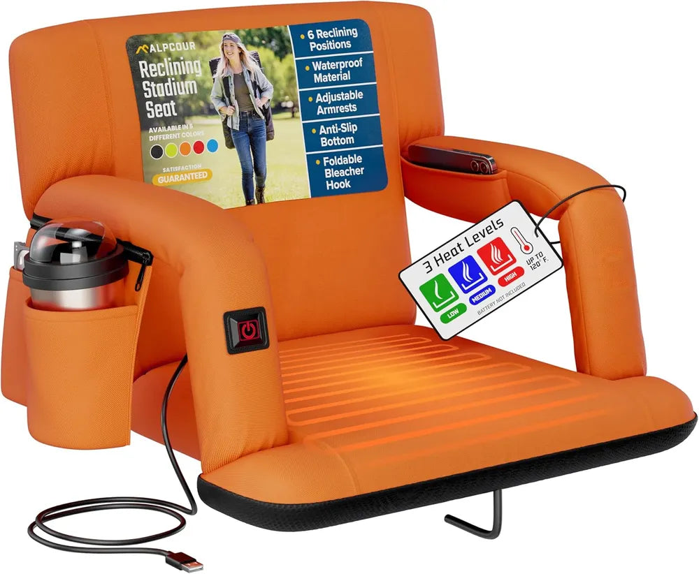 Heated Reclining Stadium Seat For Bleachers With Back Support