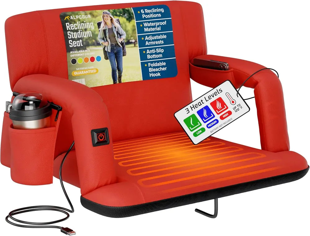 Heated Stadium Seat – Reclining Bleacher Chair with Back Support Extra Wide