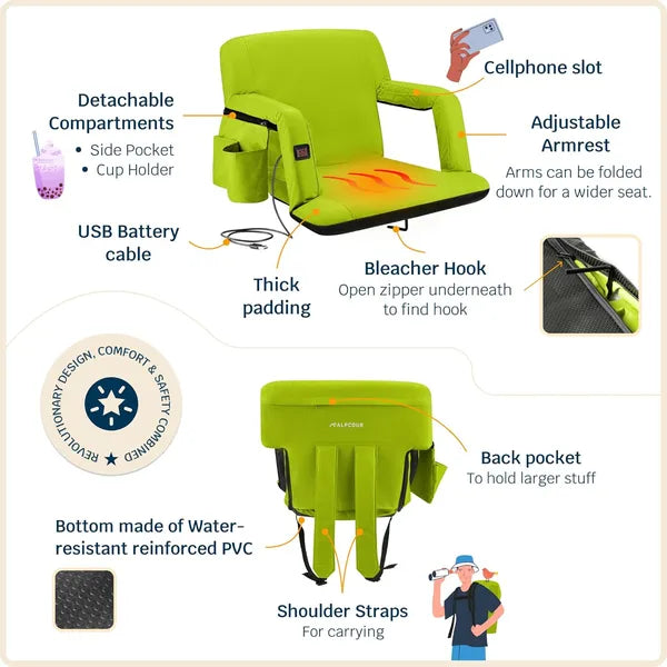 Heated Stadium Seat – Reclining Bleacher Chair with Back Support