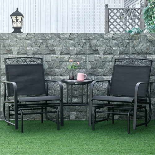 2-Person Outdoor Glider Chair with Center Table – Patio Rocking Bench, Black
