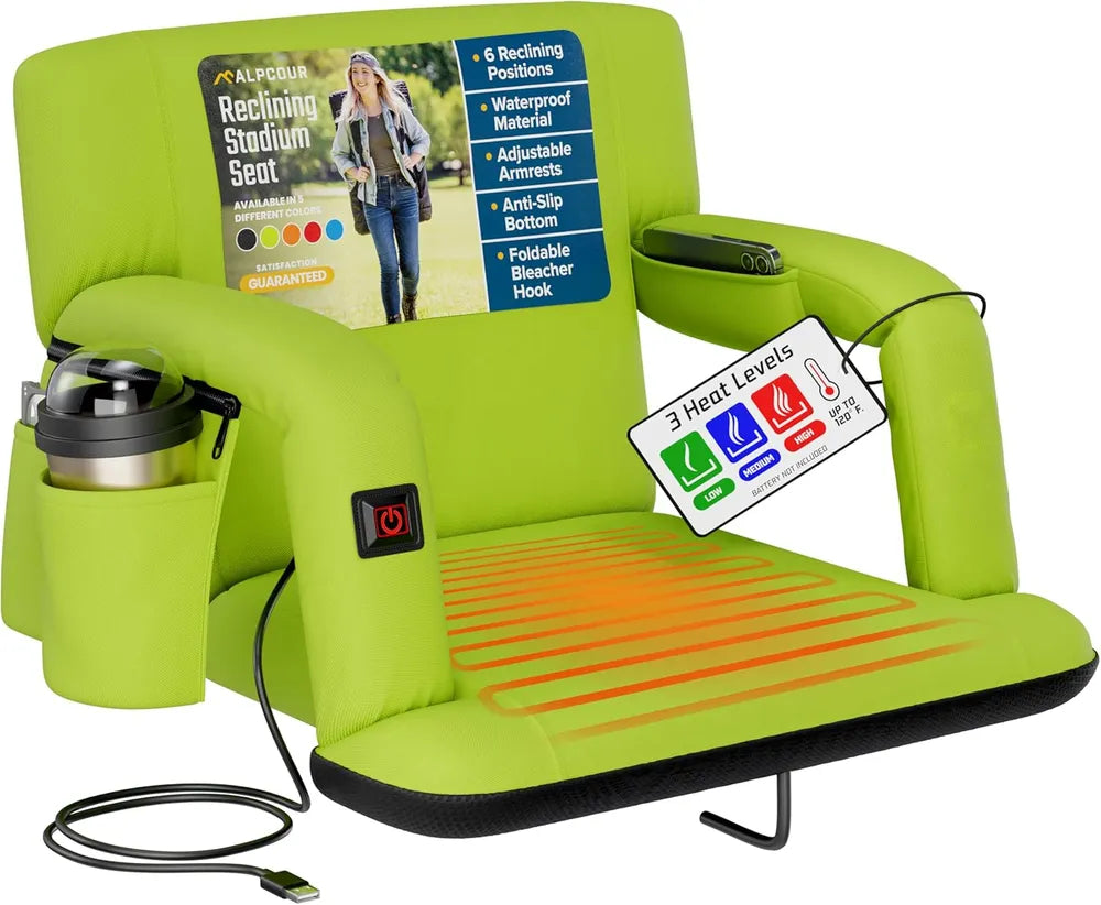 Heated Stadium Seat – Reclining Bleacher Chair with Back Support