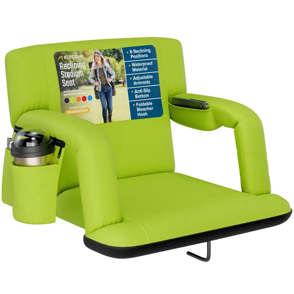 Reclining Stadium Seat - Waterproof Foldable Camping Chair With Extra Thick Padding And Wide Back Support