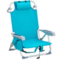 Portable Folding Beach Chair – Adjustable Reclining Camping Chair with Cup Holder, Mint Green
