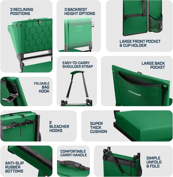 Folding Reclining Stadium Seat With Back Support For Bleachers