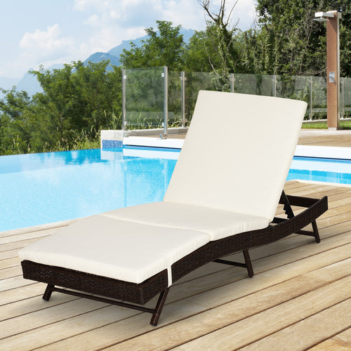 Outdoor PE Rattan Chaise Lounge Chair with Cushion & Adjustable Backrest – Coffee, 78.75” - Lusterify