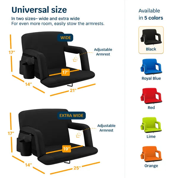 Reclining Stadium Seat - Waterproof Foldable Camping Chair With Extra Thick Padding And Wide Back Support