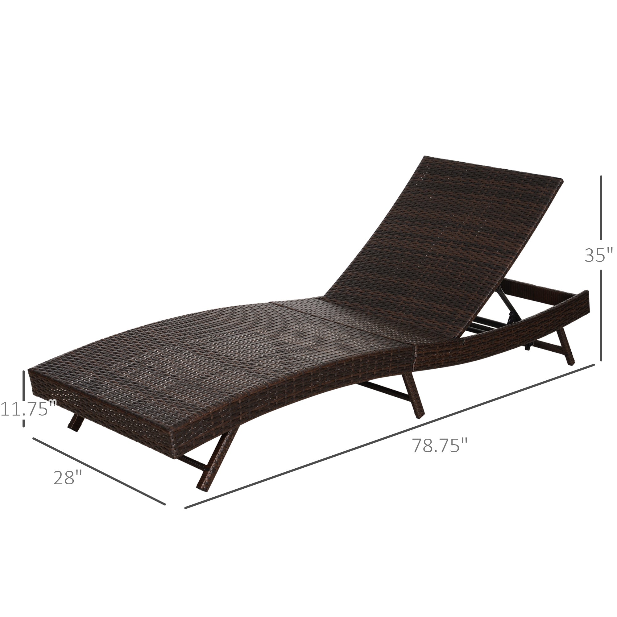 Outdoor PE Rattan Chaise Lounge Chair with Cushion & Adjustable Backrest – Coffee, 78.75”